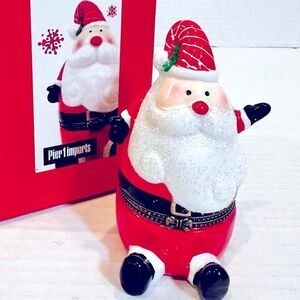Pier 1‎ Ceramic Christmas Holiday Santa Hinged Trinket Box Present Inside NIB